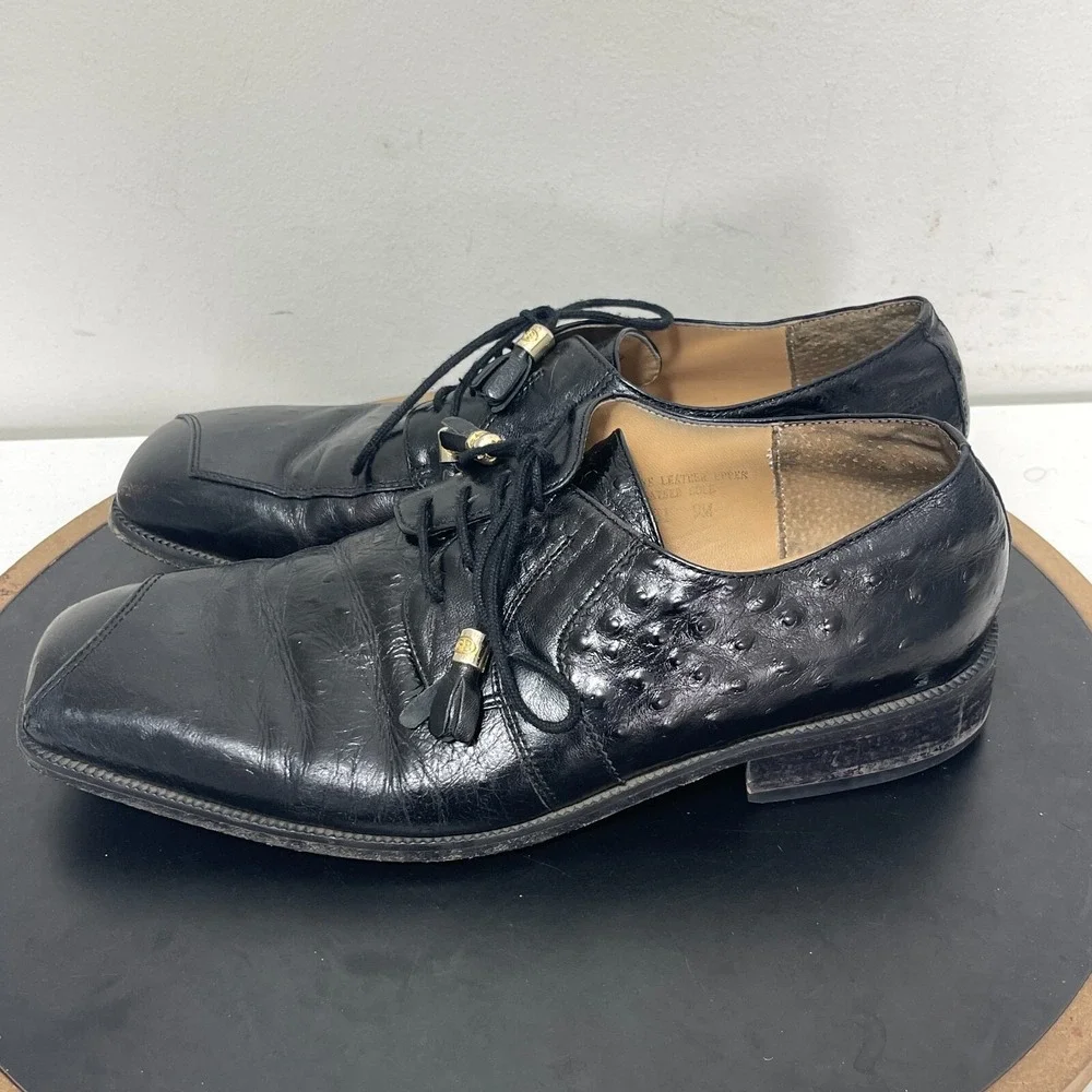 Giorgio Brutini Oxford Shoes Men Size 9 M Square Toe Ostrich Black Quiet Luxury